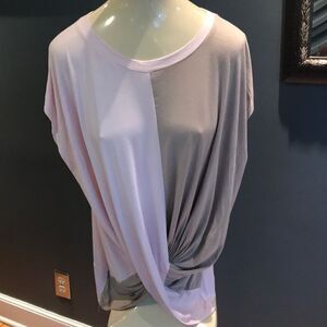 143 Story pink/tan colorblock twisted hem top, S